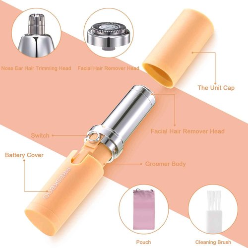 PRESKBOO Nose Hair Trimmer for Women and Men,2 in 1 Facial Hair Remover,Electric Face Shaver Razor for Nose Ear Eyebrow Peach Fuzz Lips Chin,DermaplaningTool,Facial Hair Removal,Orange/uhy6