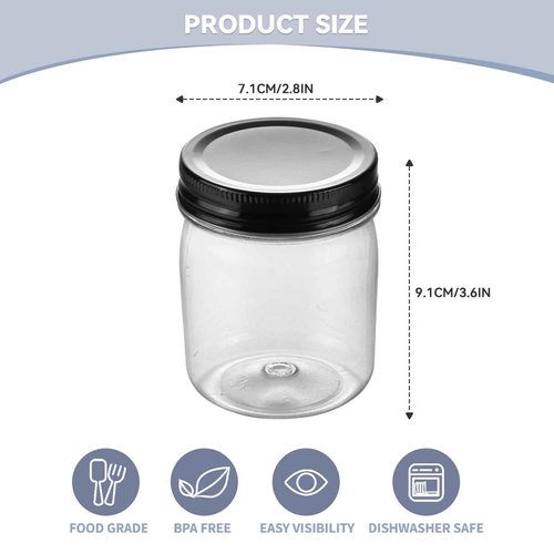 novelinks 8 oz Clear Plastic Jars with Screw-On Lids - BPA-Free Refillable Storage Containers for Slime, Spices, Crafts, Kitchen & Home Organization (24 Pack,Black)