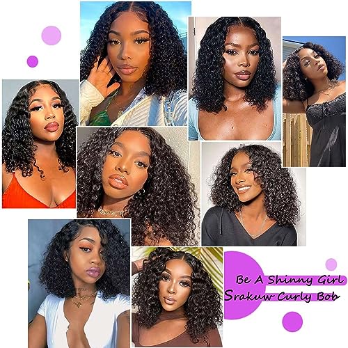 Wear and Go Glueless Wigs Human Hair Pre Plucked Pre Cut 4x4 Lace Front Wigs for Black Women Glueless Water Wave 180 Density Curly Bob Wig Human Hair for Beginners(16 Inch)