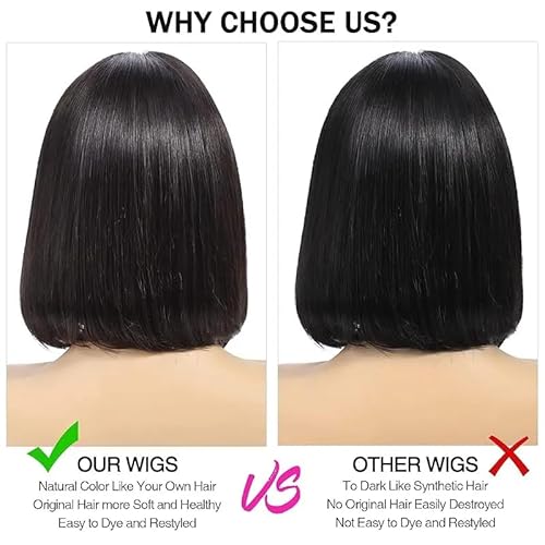 Bob Wig Human Hair 180% Density 13x4 HD Transparent Lace Front Wigs Human Hair Pre Plucked Short Bob Glueless Straight Wigs Human Hair for Women Natural Black 16 Inch