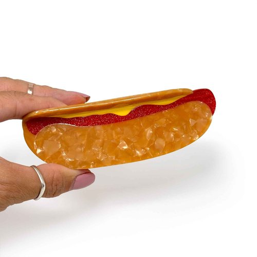 Hot Dog Hair Claw Clip for Women – Strong Hold Grip, Durable Hair Claw Clips for Styling – 5"L x 1.75"H, July 4th Celebration Claw Clips for Women, BBQ FUN Claw Clips for Thick Hair