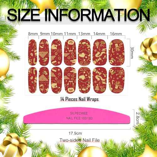 SILPECWEE 20 Sheets Christmas Nail Polish Stickers Full Nail Wraps Stick on Nail Polish Strips Gel Nail Strips Self Adhesive Holiday Manicure Fingernail Sticker Nails for Women with Nail File