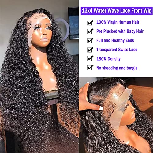 Water Wave Lace Front Wigs Human Hair 180% Density Pre Plucked with Baby Hair 13x4 Hd Transparent Water Wave Lace Frontal Wigs 22Inch Wear and go Glueless Wet and Wavy Wig for Women