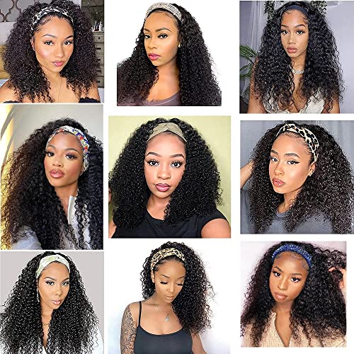 Smoothair Headband Wig Human Hair Kinky Curly Headband Wigs for Black Women Human Hair Wigs Glueless 20 Inch None Lace Front Wigs 150% Density (No Mixed)