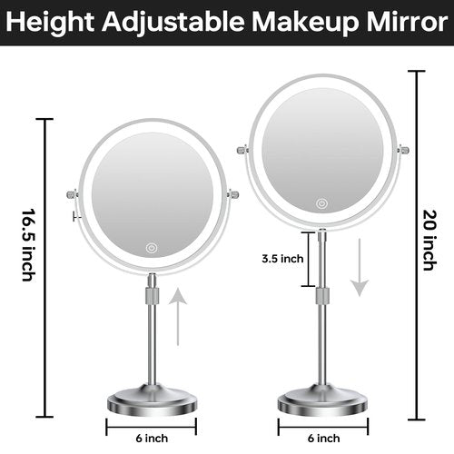 Erlingeryi 9" Magnifying Mirror with Lights 20X, Height Adjustable, Dimmable, Rechargeable, Chrome