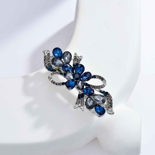 Soumimi Navy Blue Flower Hair Rhinestone Clips Crystal Hairpins Barrettes Hair Accessories for Wedding Party Everyday, Christmas Birthday Gift for Mom Wife