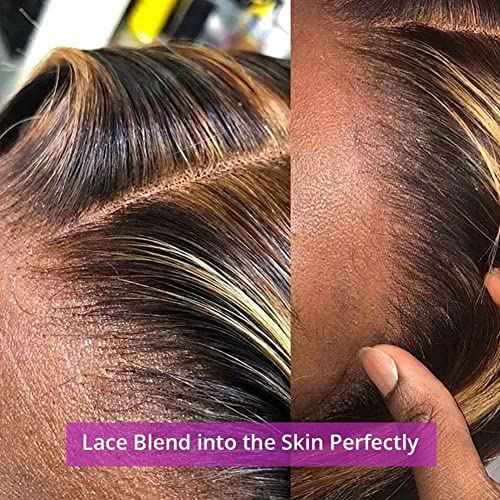 Healthair Ombre Lace Front Wigs Human hair Highlight 4/27 Honey Blonde Lace Front Wig 180% Density Straight Human Hair Wig 13x4 HD Transparent Lace Wigs for Black Women (4/27, 20inch)