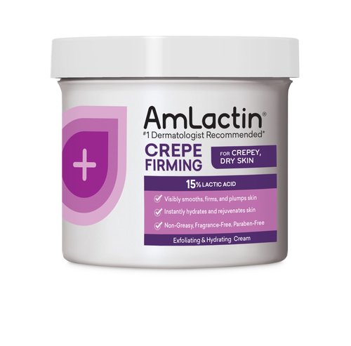 AmLactin Crepe Firming Cream - 12 oz Body Cream with 15% Lactic Acid - Exfoliator and Moisturizer & Intensive Healing Body Lotion for Dry Skin – 14.1 oz Pump Bottle – 2-in-1 Exfoliator