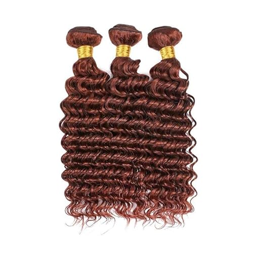 Curly Bundles Human Hair 20 22 24 Inch Reddish Brown Color #33 Deep Wave Human Hair Bundles Unprocessed Brazilian Virgin Hair Double Weft Quick Weave for Black Women