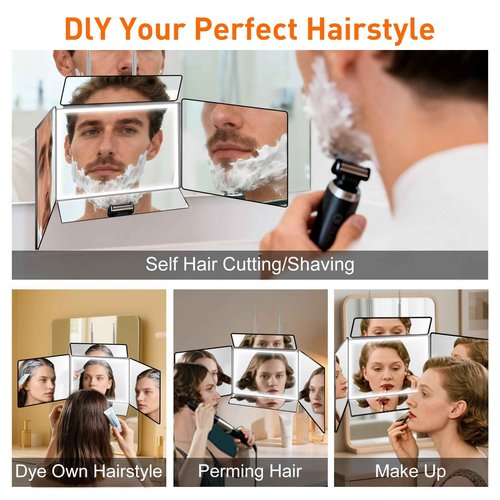 LMZNXCZ 5 Way Mirror for Self Hair Cutting,360 Haircuts Mirror Men for Barber Use Tools,to See Back of Head,Tri Fold with Portable Height Adjustable Telescoping Hooks