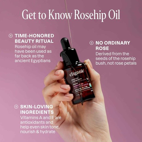 Cliganic Organic Rosehip Seed Oil 16oz with Pump for Face, Hair & Body, 100% Pure (Packaging May Vary)