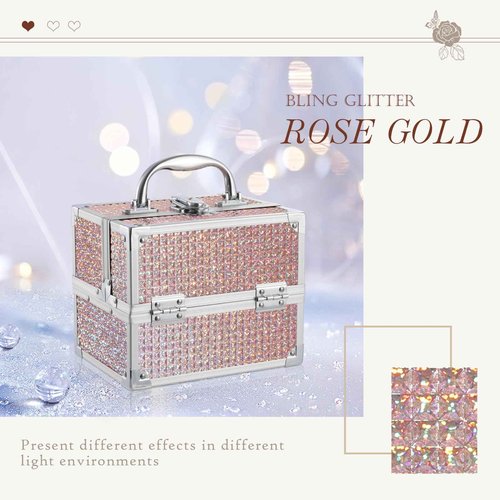 Costravio Makeup Box with Mirror, Makeup Organizer Case Train Case for Girls Women Kids Make up Box Makeup Case Organizer with Lock and Key Storage Vanity for Polishes Cosmetic Jewelry, Shiny Pink
