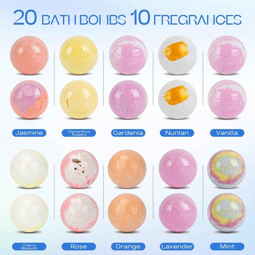 Pahxu Bath Bombs 20 PCS Set, Organic Bath Bombs with Natural and Safe Essential Oil, Handmade Rich Bubble for Skin Moisturizing, Present for Her/Him, Girls, Women, Wife, Mother