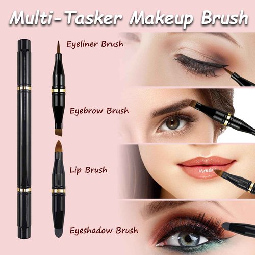 2 Pcs 4 in 1 Makeup Brush Set - Travel Size Powder/Blush, Foundation, Blending, Eye & Lip Brushes