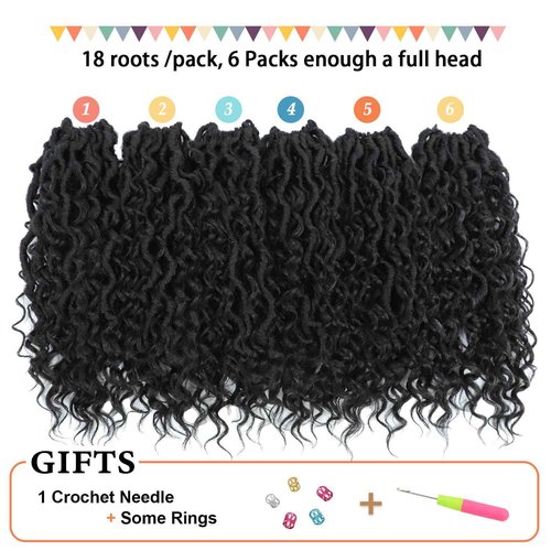 Forevery Goddess Locs Crochet Hair 12 Inch Faux Locs Crochet Hair 6 Packs Pre Looped Crochet Hair for Black Women, Boho Crochet Locs with Curly Ends 1B