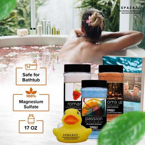 Romantic Couples Spa Gift Set – Spazazz Aromatherapy Bath Salts 3-Pack (17oz Each) – Passion, Romance & Bottoms Up – Sensual Bath & Hot Tub Soak for Valentine’s or Anniversary