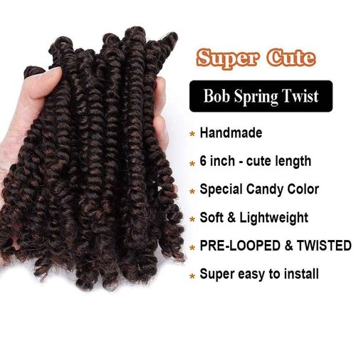 Dorsanee Short Bob Spring Twist Crochet Hair 6 Inch 6 Packs Pre-twisted Curly Braids Pre-looped Mini Passion Twists Fluffy Synthetic Hair Extensions (T33#)