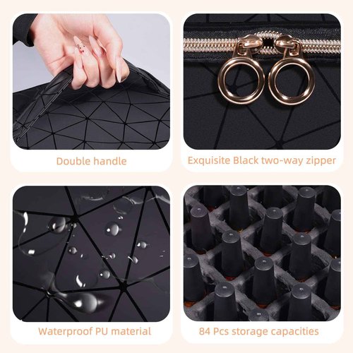 Nail Polish Organizer Case,3 Layer Nail Polish Organizer Bag Holds 84 Bottles (15ml/0.5 fl.oz) Nail Supplies Organizer,Nail Bag PU Leather Nail Carrying Nail Kit Supplies Organizer Case (Black)