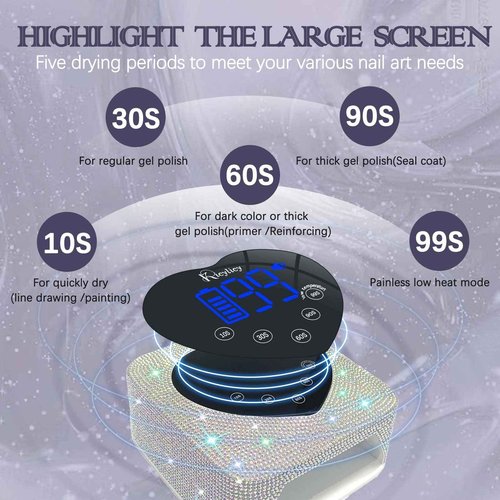 UV LED Nail Lamp for Nails, Kicylicy UV Nail Lamp 72W,Cordless UV Nail Lamp for Gel Polish, Rechargeable Diamond LED Nail Dryer with 5 Timer Settings, Touch Control&Auto Sensor for Salon&Home