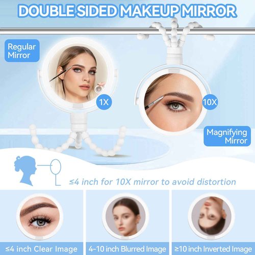 KOOKIN Travel Makeup Mirror with Lights and Magnification 1X/10X, Lighted Makeup Mirror, Rechargeable, 3 Color Lighting, Dimmable, 360° Rotation, Double Sided, Hanging Handheld Mirrors (White)