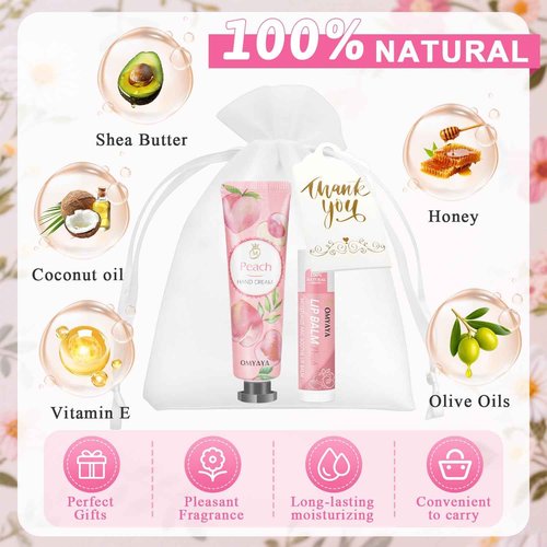 30 Sets Bulk Gifts For Women, Lip Balm Bulk and Hand Cream Gift Set with Organza Bags, Thank You Cards, Party Favors For Bridal Wedding, Baby Shower, Christmas Gift Stocking Stuffers