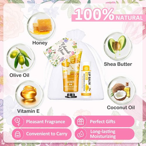 VISCOO 40 Sets Hand Cream Bulk and Lip Balm Bulk Gifts, Stocking Stuffers for Women Teengirls, Christmas Gifts,Bridesmaid Gifts for Guests with Thank You Card Organza Bags,Thank You Gifts, Small Gifts