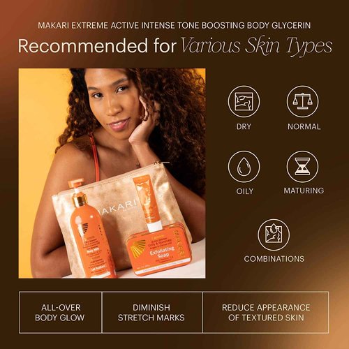 MAKARI Extreme Active Intense Argan and Carrot Oil Tone-Boosting Body Glycerin (16.8 oz) | Fades Spots & Marks | Helps Brighten Complexion | Hydrates and Softens | for All Skin Types Except Sensitive