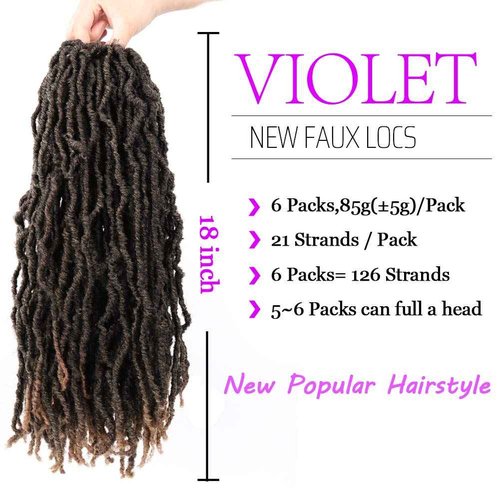 18 Inch New Faux Locs Crochet Hair Soft Locs Crochet Hair Extension Faux Locs Synthetic Crochet Hair for Women 6 Packs/Lot 126 Strands (18 Inch, T1B/27)