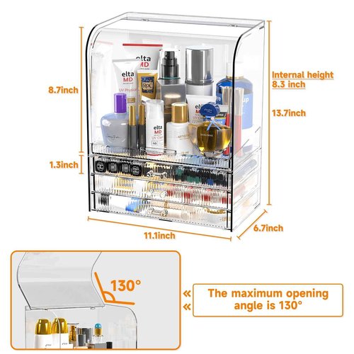 Clear Acrylic Makeup Organizer for Vanity With Lid,Large Capacity Bathroom Countertop Organizer and Storage With 3 Drawers,Dustproof Cosmetics Organizer for Cologne Perfume,Beauty,Skincare Container