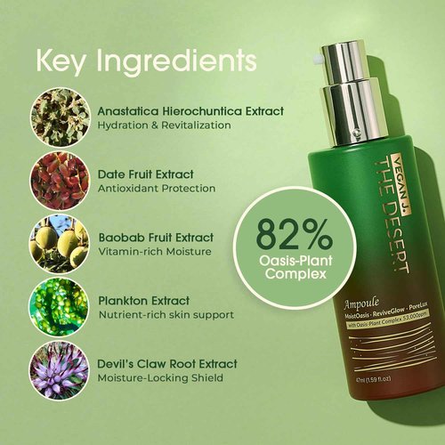 Vegan J. The Desert Ampoule | Intensive Hydration with MoistOasis | 82% Oasis-Plant Complex | Korean Skincare | Kbeauty | Vegan (47ml)