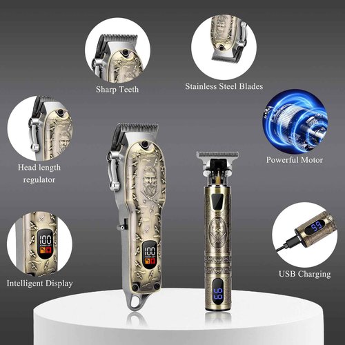 LQT Professional Hair Clipper Set, Digital Display Trimmer Kit with Accessories, Barber Case and Cape, Vintage Design