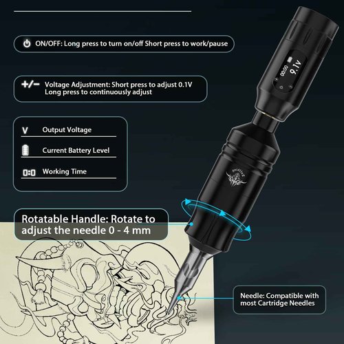 Beginners Tattoo Gun Machine Kit, Wireless Tattoo Pen Kits with 2Pcs Power Supply, Professional Complete Tattoo Supplies Set with 20Pcs Cartridge Needles for Starter (81Pcs)