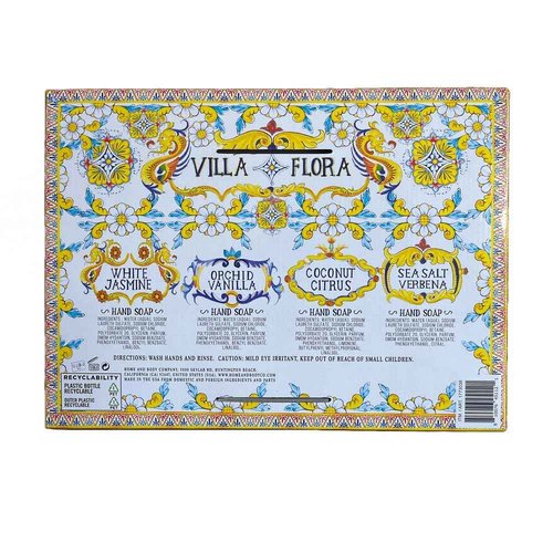 Home and Body Company Hand Soap Villa Flora Collection 16 FL/473ml Bottles infused with Essential Oils (SET OF 4) Sea Salt Verbena, Coconut Citrus, Orchid Vanilla, and White Jasmine