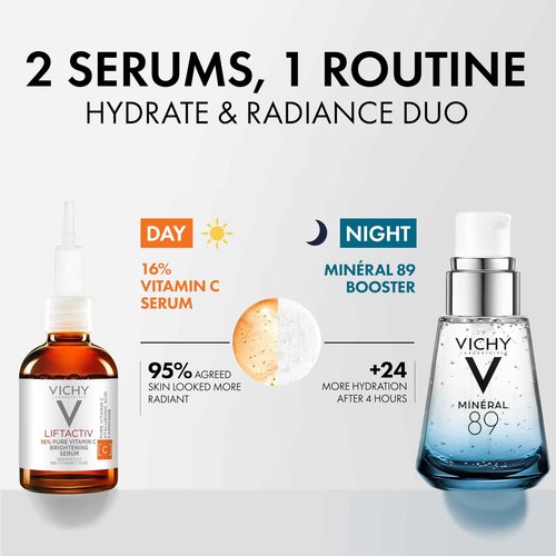 Vichy Bestsellers Duo, Skin Care Set, 16% Pure Vitamin C Serum & Mineral 89 Booster Hyaluronic Acid Serum, Facial Skin Care Kit for Brightening, Hydrating & Firming