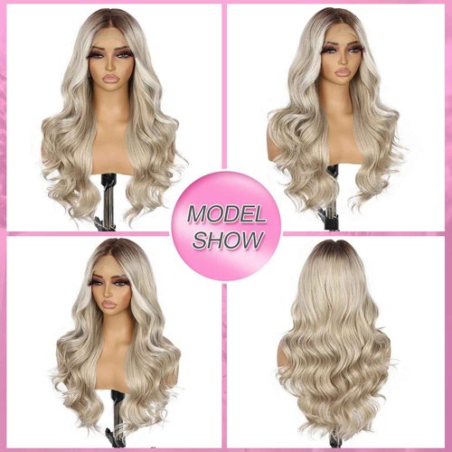 SAPPHIREWIGS 13×4 Platinum Blonde Lace Front Wigs Synthetic Lace Front Wigs Body Wave Glueless Wigs for Women Heat Resistant Fiber Wig for Daily Party Use 20 inch