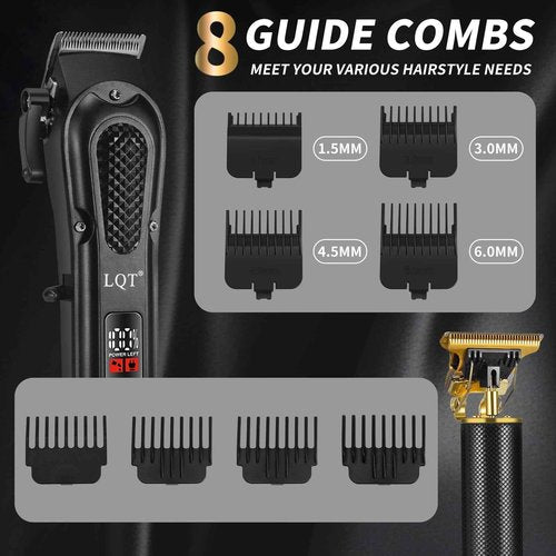 LQT® Men's Professional Hair Clippers Kit,Cordless & Corded Barber Clippers Set,Grooming Rechargeable Beard Trimmer with Adjustable Blade
