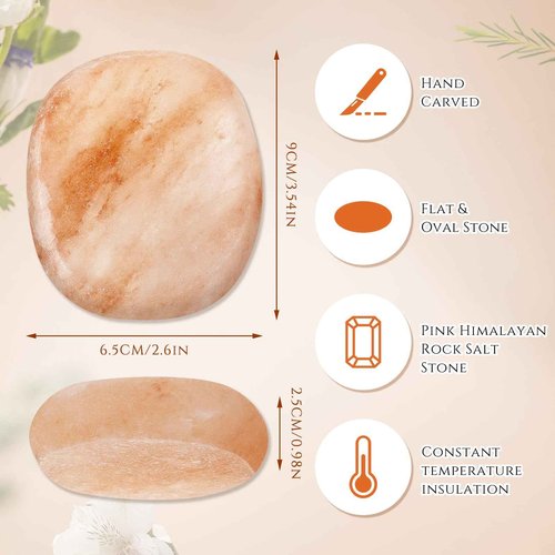 Swiffen 20 Pcs Flat Oval Massage Stone 3.5 x 1 x 2.6 Crystal Hand Carved Stone for Massages Therapy Himalayan Salt Massages Rocks Natural Pink Heated Warmer Stones for Spa Massage Salt and Sugar