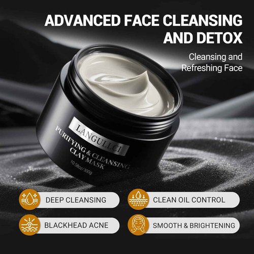 LANGULLCI Purifying Kaolin Clay Mask & Mud Face Mask - Blackhead Remover, Oil Control for Sensitive/Oily/Dry Skin | Detoxifying Scrub & Pore Cleaner | Helps Reduce Pores & Acne | 10.5oz