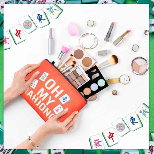SilTriangle 9 Pcs Mahjong Cosmetic Bag Gifts for Women Mahjong Makeup Bag Mah Jong Zippered Pouch for Lover Player Friend Mom Grandma Lucky Birthday Christmas New Year Gift