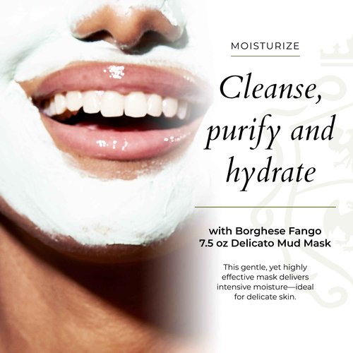 Borghese Advanced Fango Delicato Mud Mask - Hydrating Face Mask with Kaolin Clay, Aloe, Hydrolyzed Collagen & Hyaluronic Acid for Normal & Dry Skin