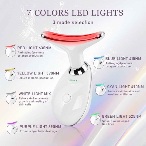 7 Color Facial and Neck Massager, Multifunctional Facial Skin Care Tool, Face Neck Massager for Daily Skin Care Routine, Facial Massager Tool (White)