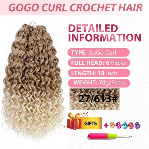 GoGo Curl Crochet Hair 18Inch 6Packs GoGo Curl Crochet Braiding Hair Water Wave Synthetic Braiding Hair (18 Inch (Pack of 6), 27/613#) …