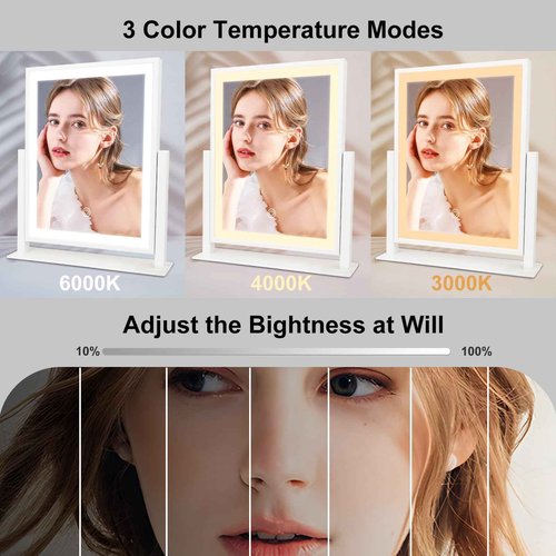 Beelux Vanity Mirror with Lights, New Hollywood Lighted Makeup Mirror with Dimmable Light, Smart Control, Memory, Adjustable Warm White/Natural/Daylight, Birthday (White, 15" L x 14" W)