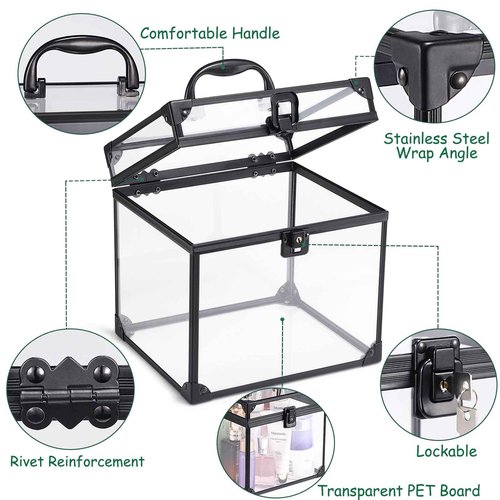 Noverlife Portable Crown Case for Pageants, 8x7x7.5inch Clear Makeup Tools Storage, Large Cosmetic Display, Travel Toiletry Organizer Train Box With Latches, Tiara Storage for Women