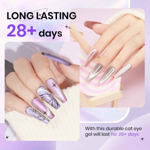 SUPWEE Magnetic Cat Eye Gel Nail Polish Set 12 Colors Cateye Gel Polish with Magnetic Stick Chameleon Cat Eye Gel Aurora Cat Eye Gel and Glass Cat Eye Gel Collection for Home DIY Manicure