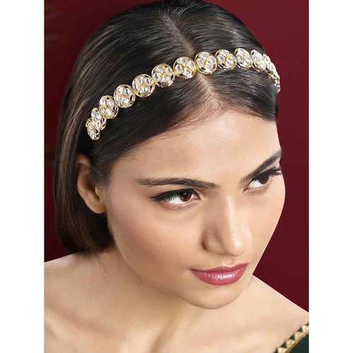 Aheli White Kundan Studded Ethnic Hair Band Fashion Jewellery for Women