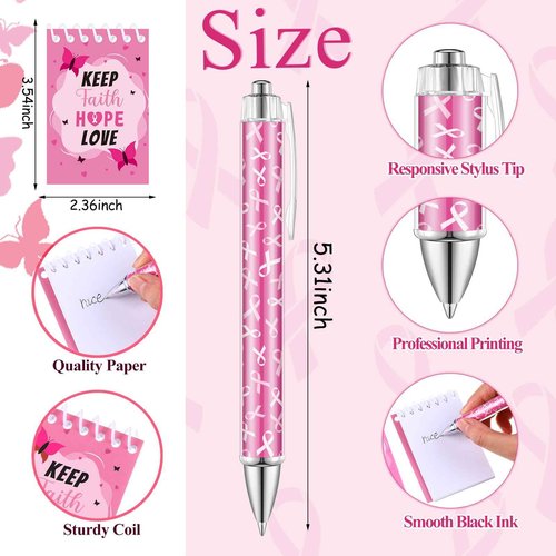 Dansydaisy 32 Pcs Breast Cancer Awareness Gifts Set Makeup Bags Bulk Pink Ribbon Socks Holiday to Do List Notepad Ballpoint Pens Keychain Breast Cancer Awareness Party Gifts