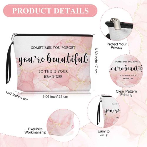Beeveer 20 Sets Pink Thank You Gifts for Women, Makeup Bags and Compact Mirrors, Christmas Inspirational Gifts for Teacher Employee, Sometimes You Forget You're Beautiful Set for Holiday, Thanksgiving