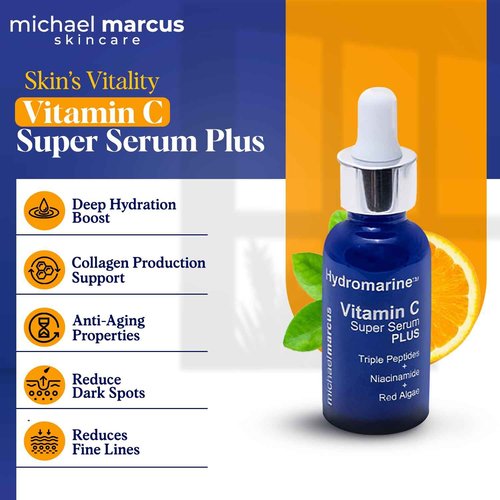 Michael Marcus Hydromarineโข Vitamin C Face Serum PLUS with Hyaluronic Acid & Triple Peptides - Reduce Dark Spots, Anti-Wrinkle, Anti-Aging, & Skin Brightening Vitamin C Serum - (30ml, 1 fl. oz)