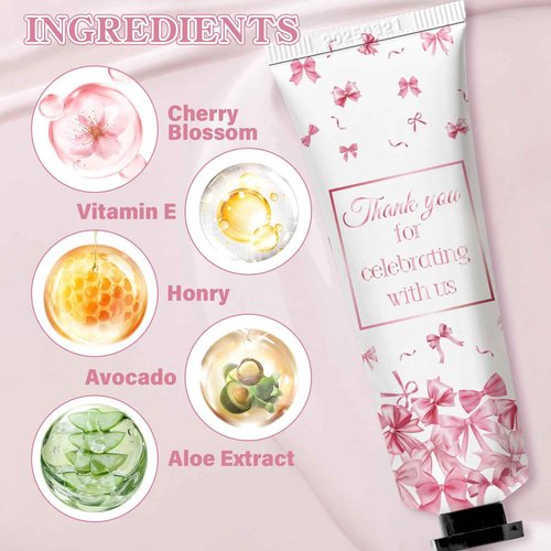 50 Pcs Pink Bow Gifts Hand Cream Bulk for Women,Girls Favors Gifts for Bachelorette Mini Travel Hand Lotion Bulk for Guest Wedding Bridal Engagement Baby Shower Thanksgiving Christmas Party Stuffers